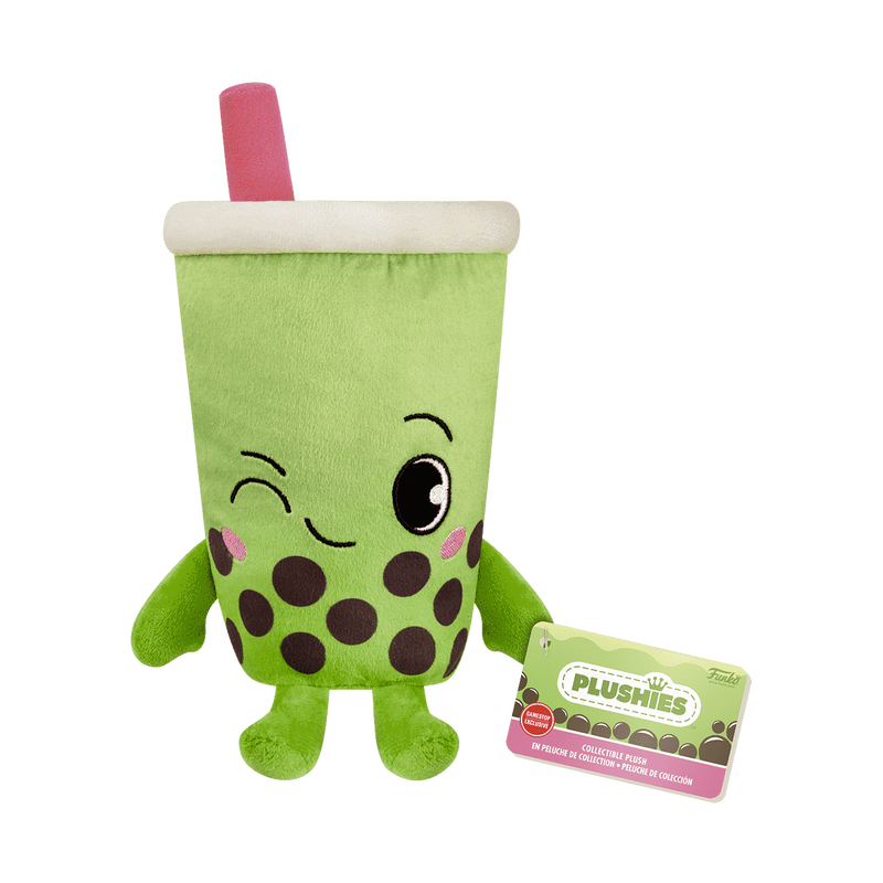 Exclusive Gamer Food Funko Green Tea Bubble Tea Plush, 7 inches tall, shaped like a take-out cup with straw, winking/smiling face